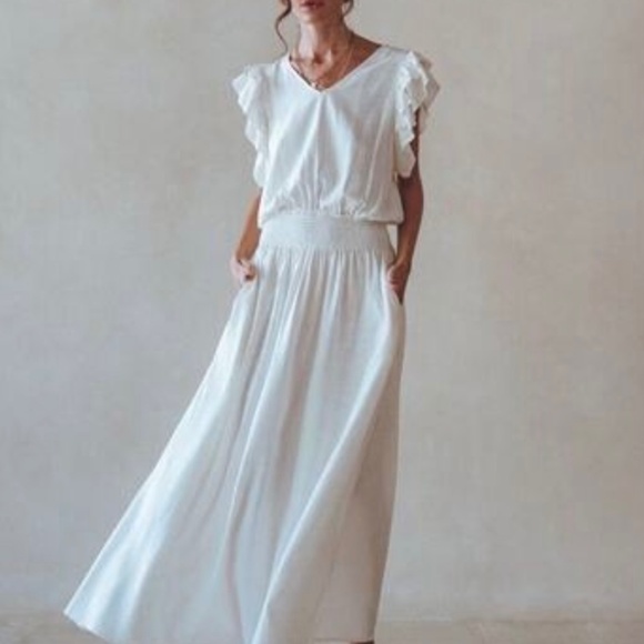 NWT Aura the Label maxi linen dress in warm white, L🤍 - Picture 2 of 14